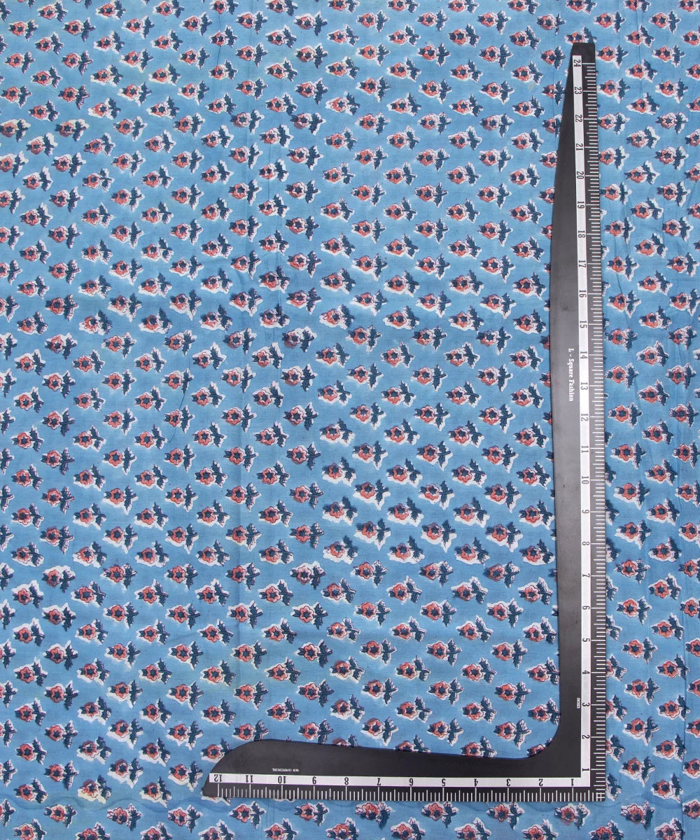 Jaipuri handblock Printed Blue Butti Natural Dye Soft Pure Cotton Fabric