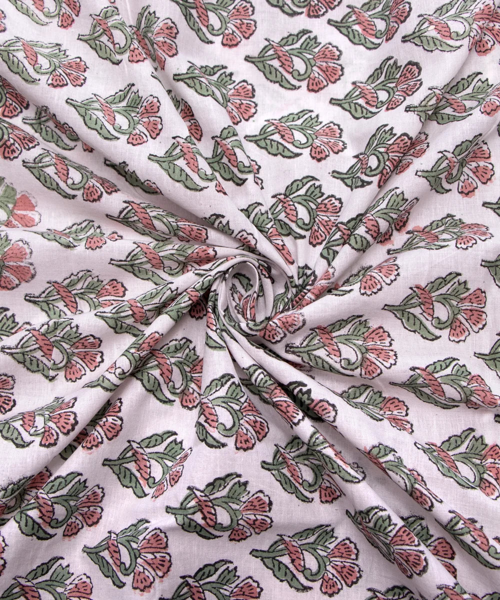 Jaipuri handblock White Printed Butti Natural Dye Soft Pure Cotton Fabric