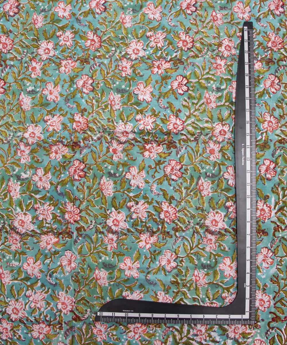 Jaipuri handblock Green Floral Printed Natural Dye Soft Pure Cotton Fabric