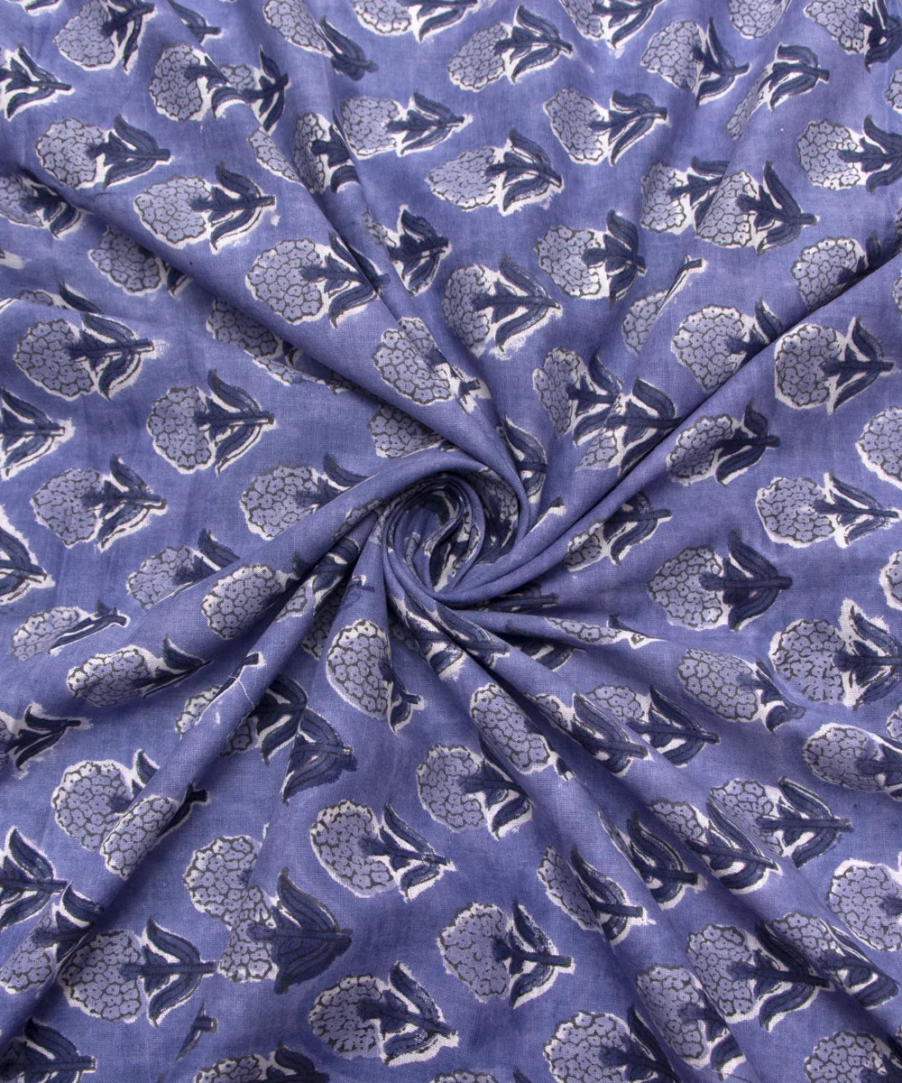 Jaipuri handblock Bluish Floral Printed Natural Dye Soft Pure Cotton Fabric