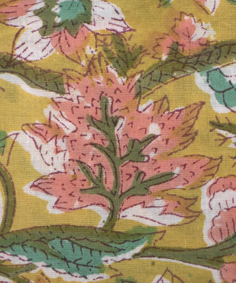 Jaipuri handblock Printed Light Greenish Butti Natural Dye Soft Pure Cotton Fabric