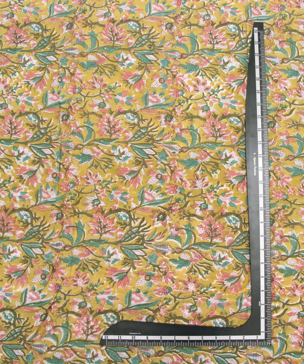 Jaipuri handblock Printed Light Greenish Butti Natural Dye Soft Pure Cotton Fabric