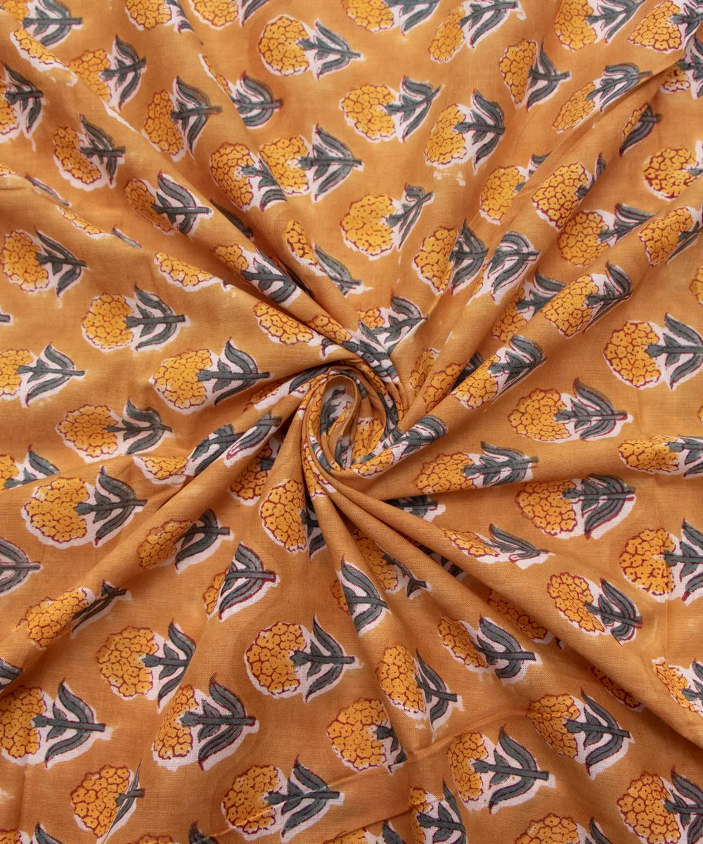 Jaipuri handblock Printed Light Brown Butti Natural Dye Soft Pure Cotton Fabric