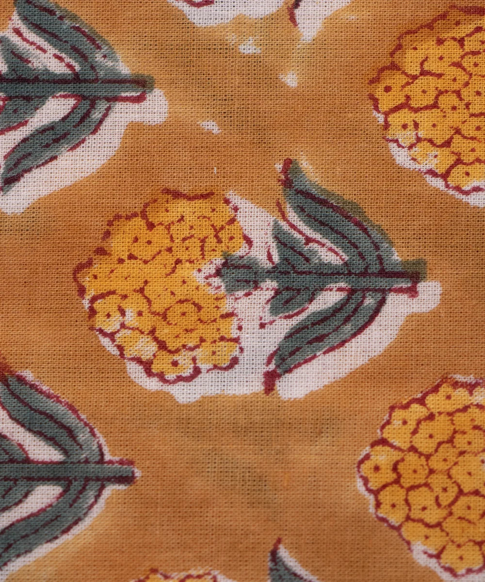 Jaipuri handblock Printed Light Brown Butti Natural Dye Soft Pure Cotton Fabric