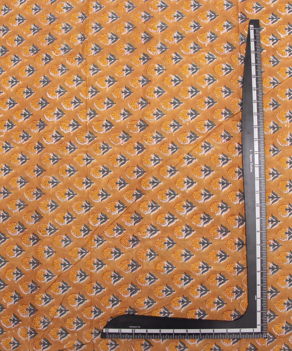 Jaipuri handblock Printed Light Brown Butti Natural Dye Soft Pure Cotton Fabric