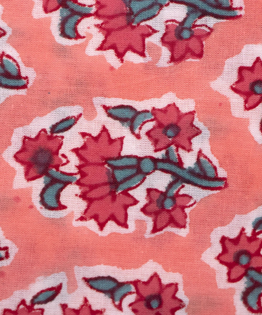 Jaipuri handblock Printed Dark Peach Butti Natural Dye Soft Pure Cotton Fabric