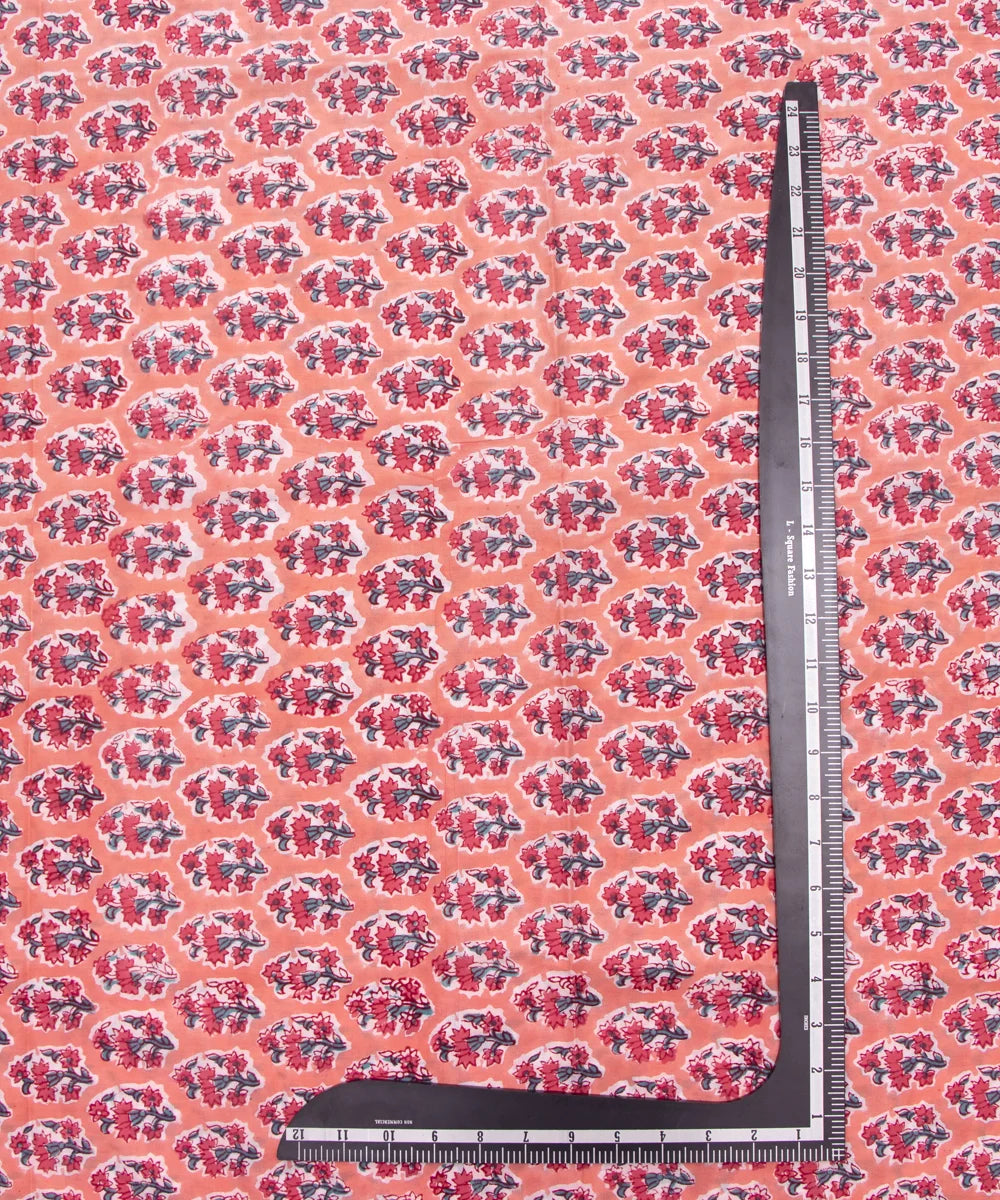 Jaipuri handblock Printed Dark Peach Butti Natural Dye Soft Pure Cotton Fabric