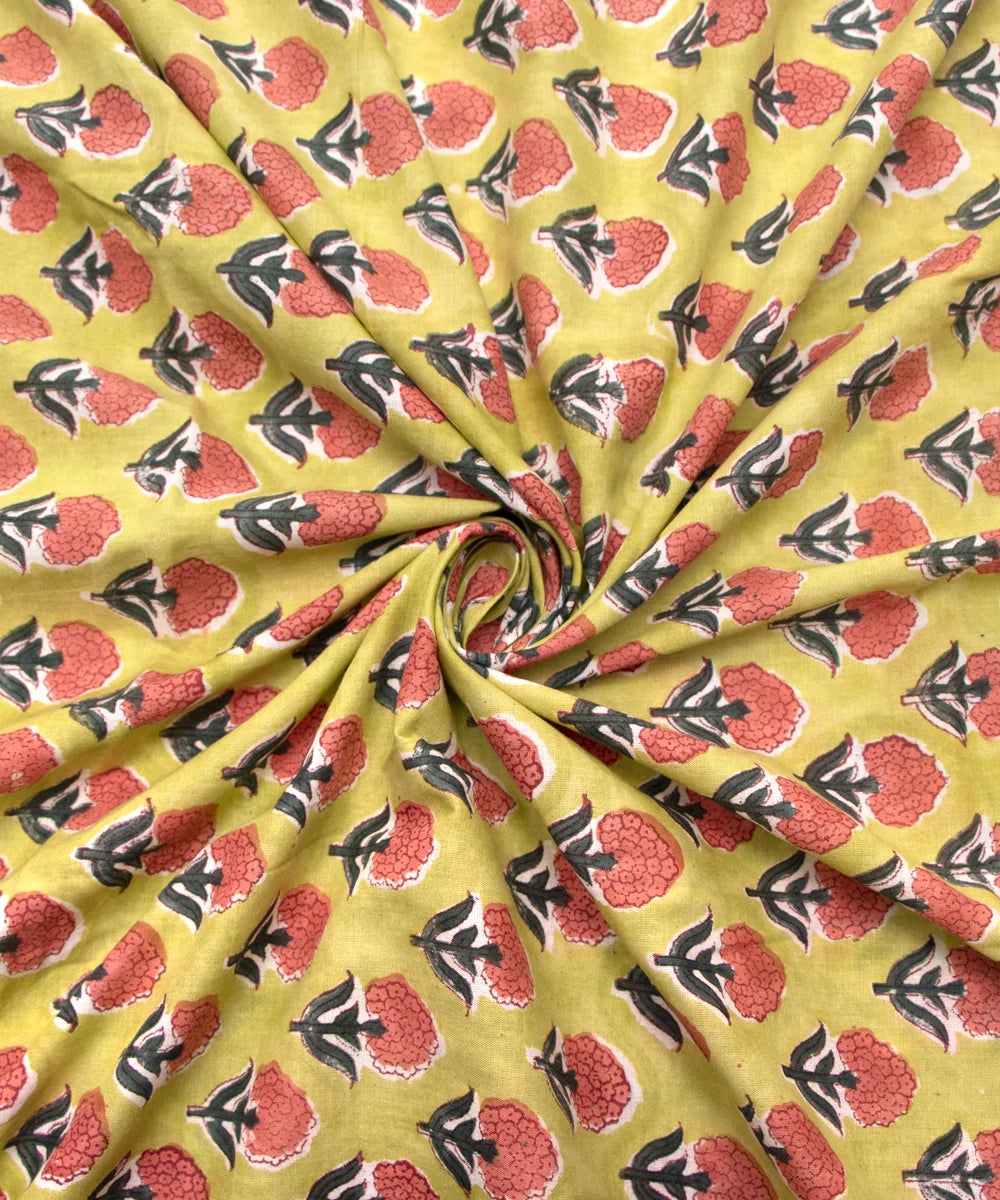 Jaipuri handblock Greenish Printed Natural Dye Soft Pure Cotton Fabric