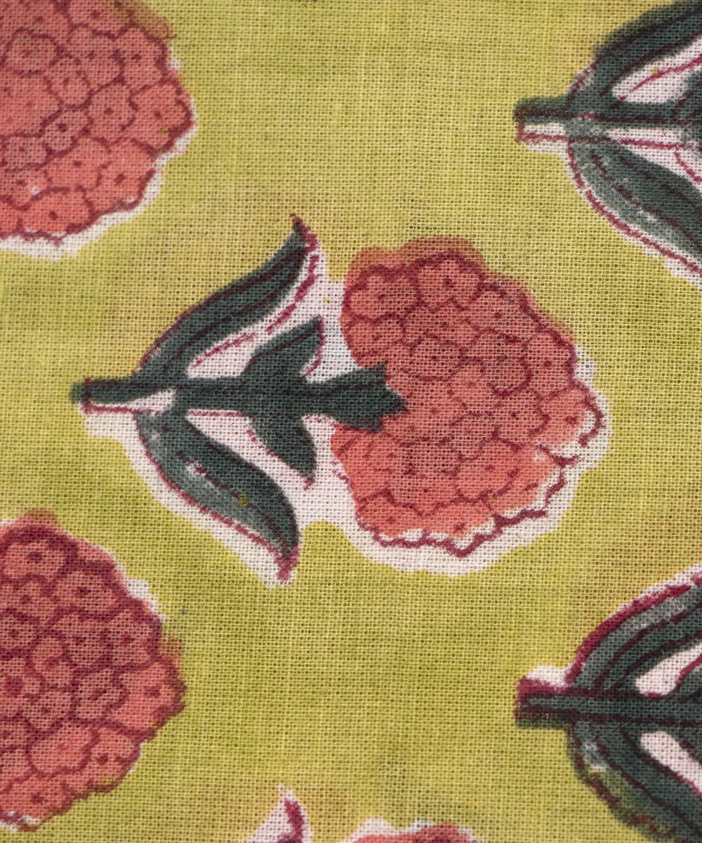 Jaipuri handblock Greenish Printed Natural Dye Soft Pure Cotton Fabric