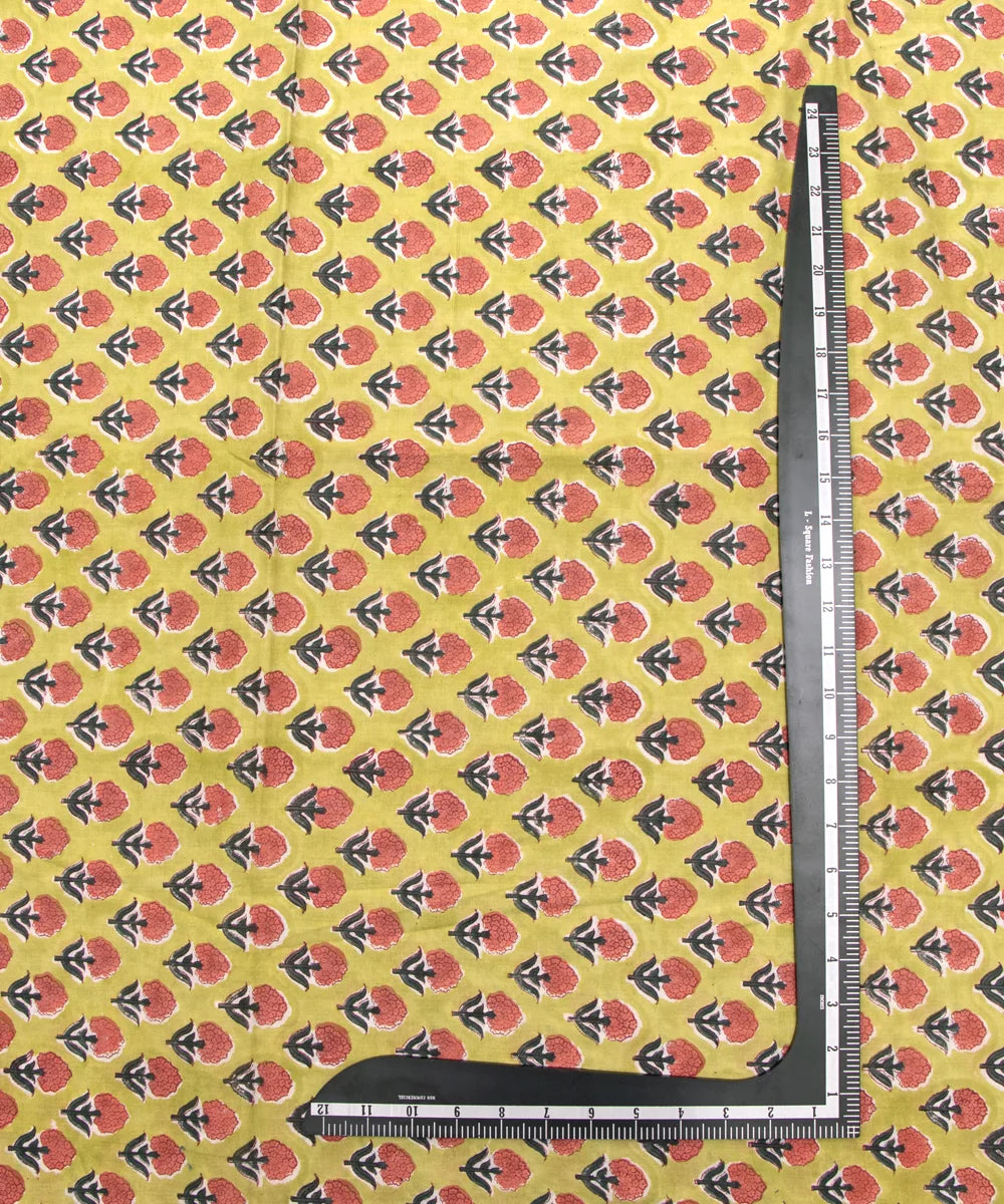 Jaipuri handblock Greenish Printed Natural Dye Soft Pure Cotton Fabric