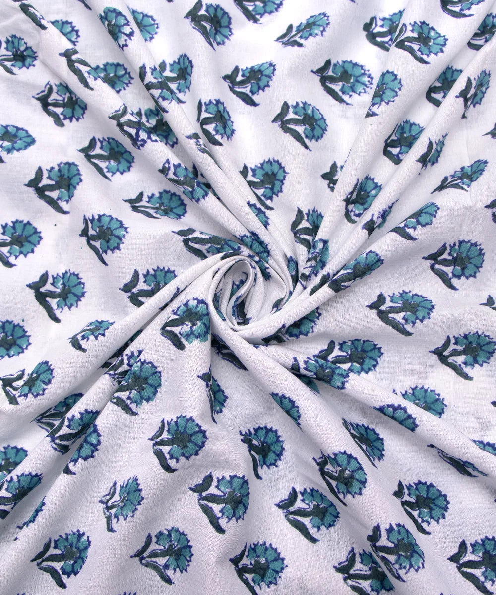 Jaipuri handblock Printed White Butti Natural Dye Soft Pure Cotton Fabric