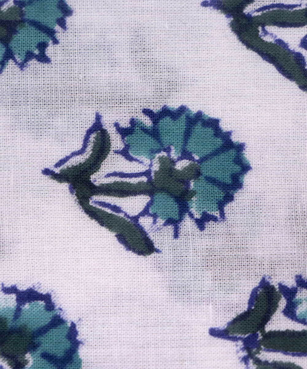 Jaipuri handblock Printed White Butti Natural Dye Soft Pure Cotton Fabric
