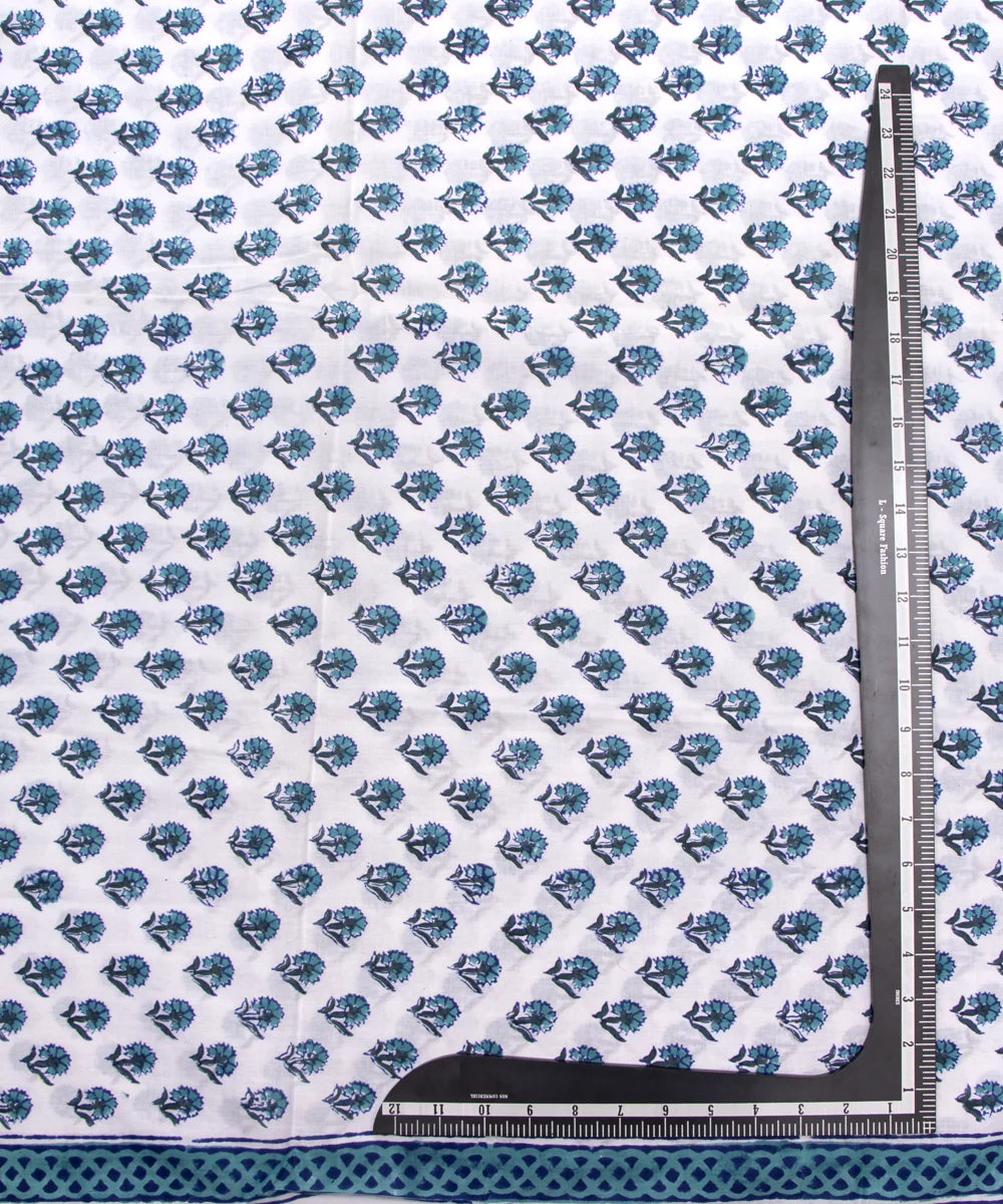 Jaipuri handblock Printed White Butti Natural Dye Soft Pure Cotton Fabric