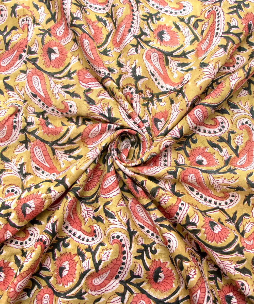 Jaipuri handblock Printed Light Brown Natural Dye Soft Pure Cotton Fabric