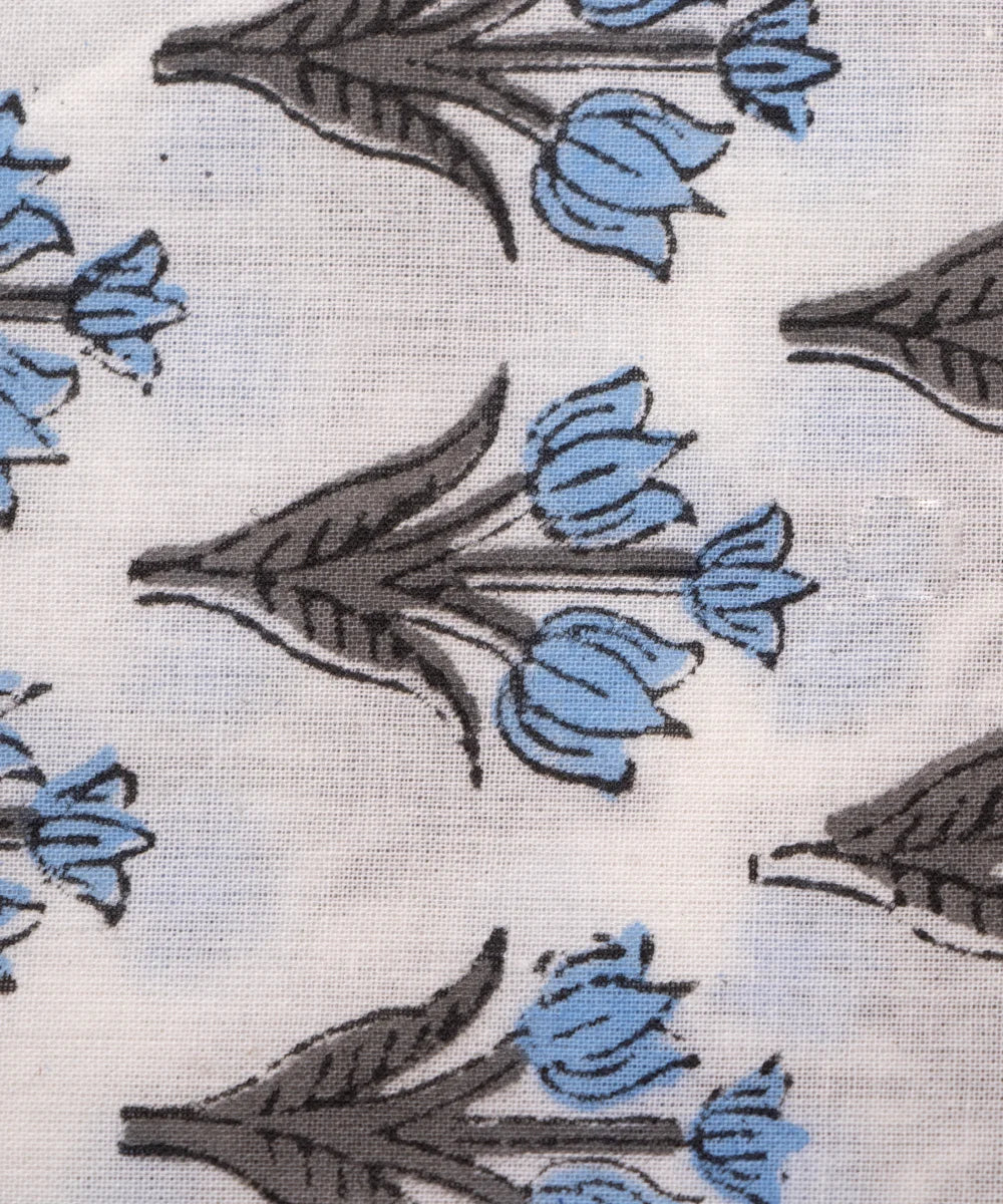 Jaipuri handblock White Floral Butti Printed Natural Dye Soft Pure Cotton Fabric