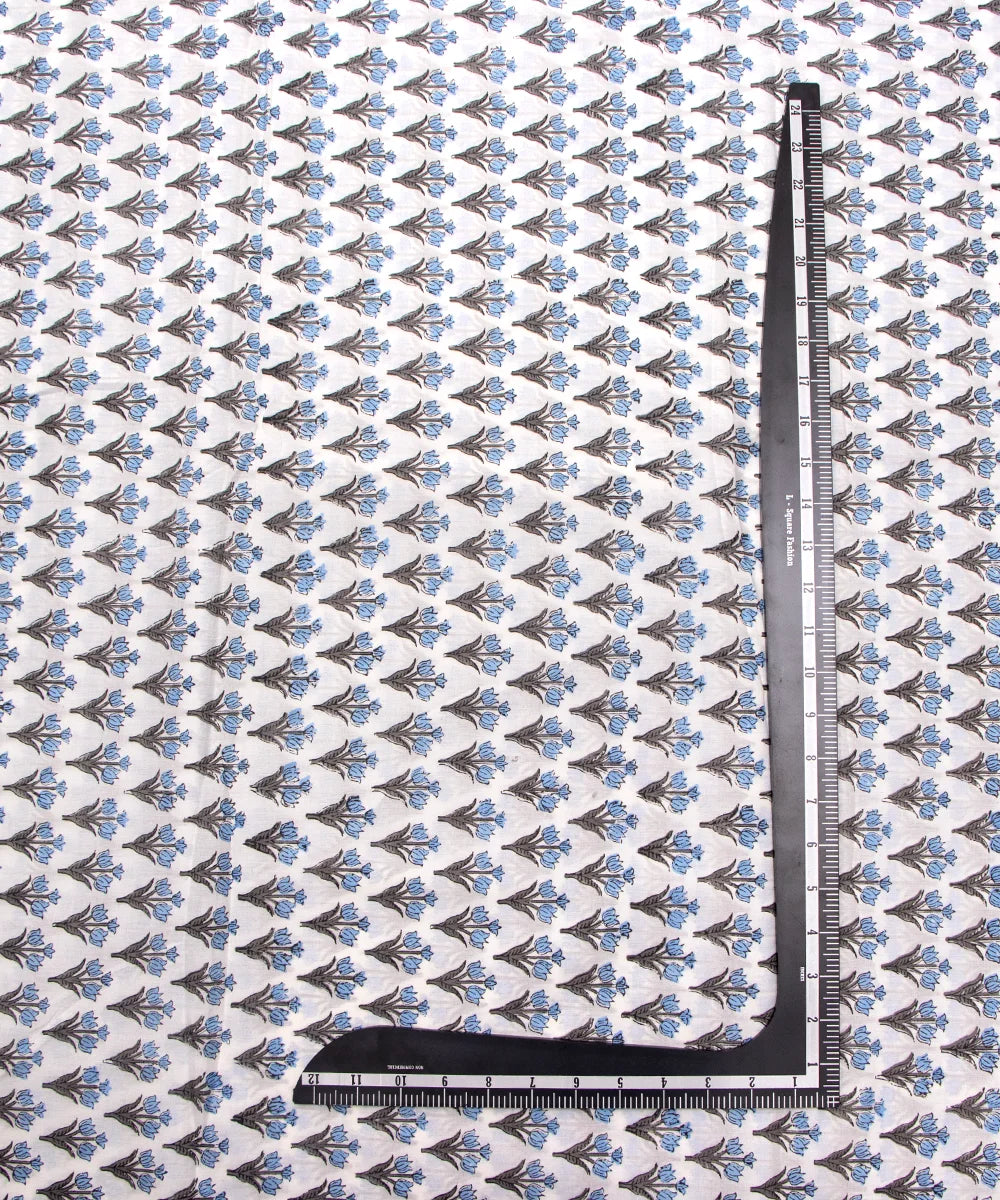 Jaipuri handblock White Floral Butti Printed Natural Dye Soft Pure Cotton Fabric