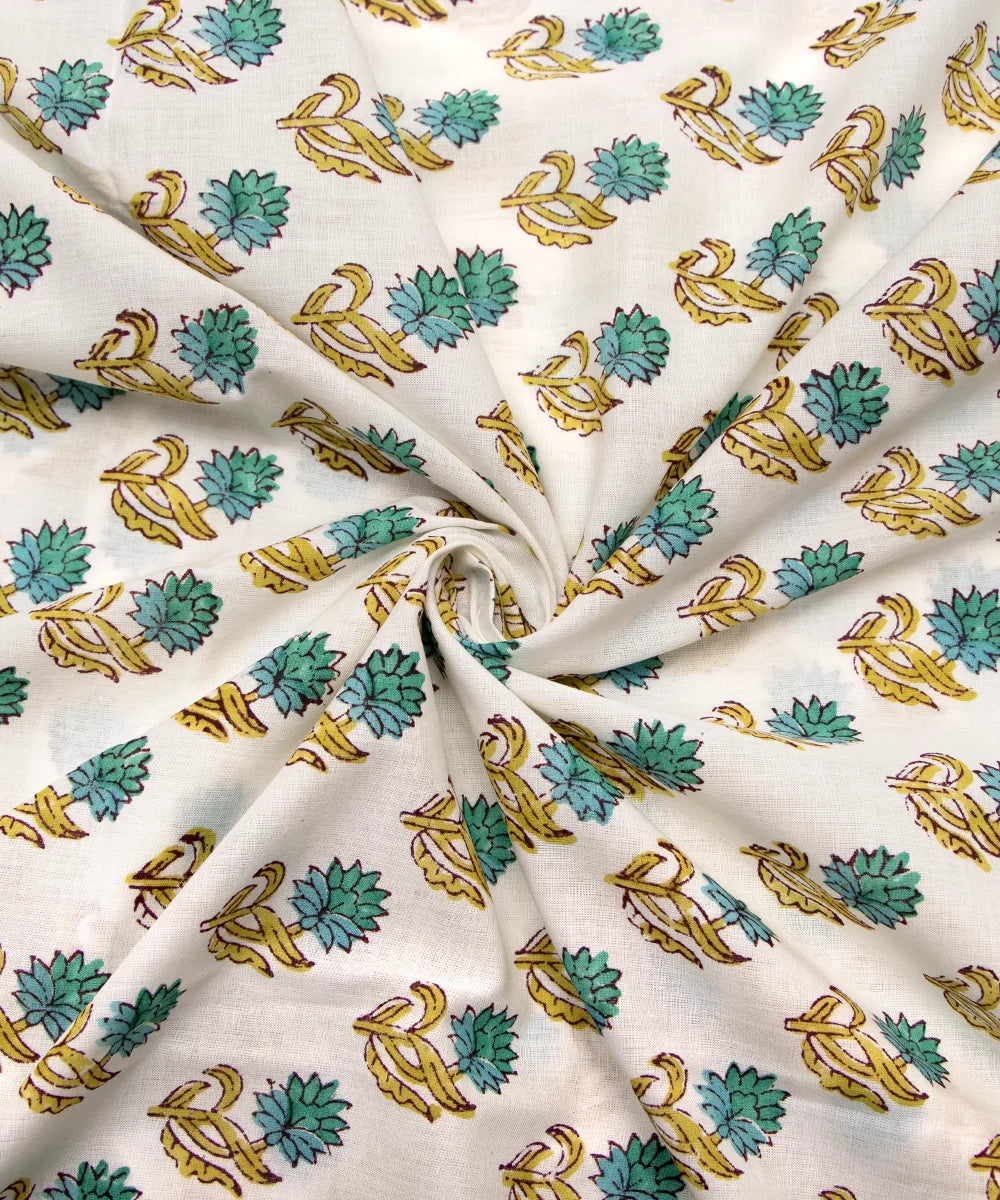 Jaipuri handblock Green Butti Printed Natural Dye Soft Pure Cotton Fabric