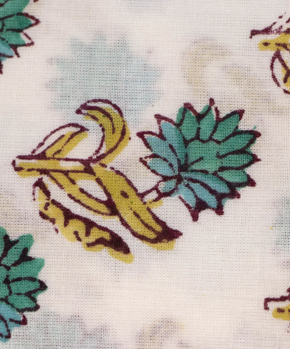 Jaipuri handblock Green Butti Printed Natural Dye Soft Pure Cotton Fabric