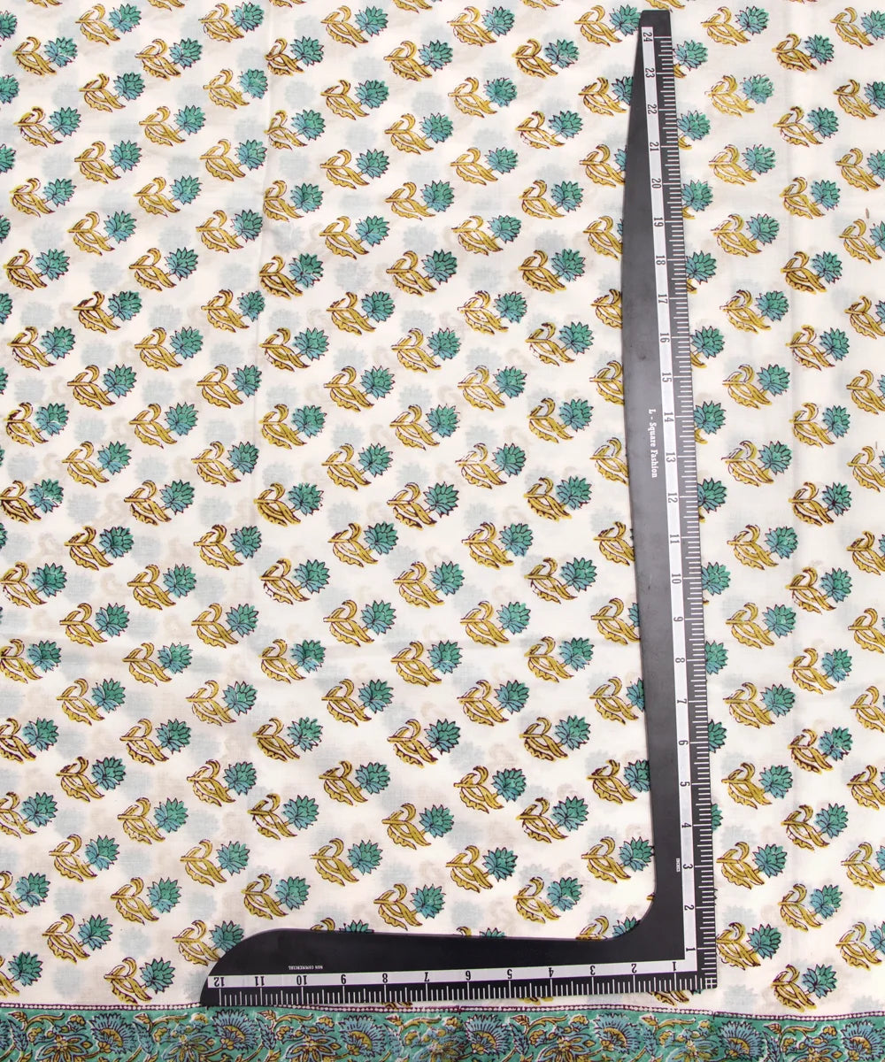 Jaipuri handblock Green Butti Printed Natural Dye Soft Pure Cotton Fabric