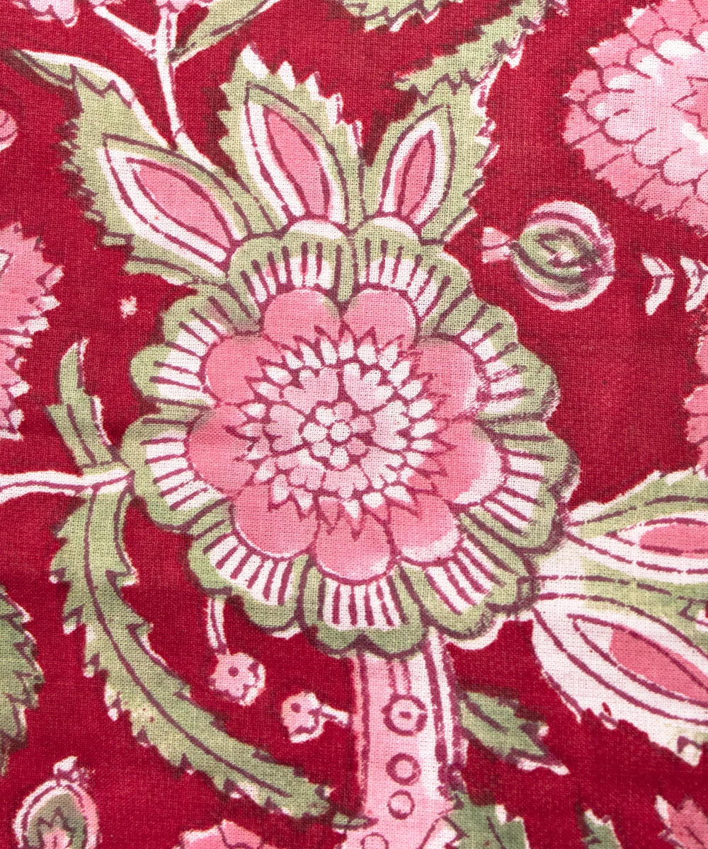 Jaipuri handblock Printed Floral Blood Red Natural Dye Soft Pure Cotton Fabric