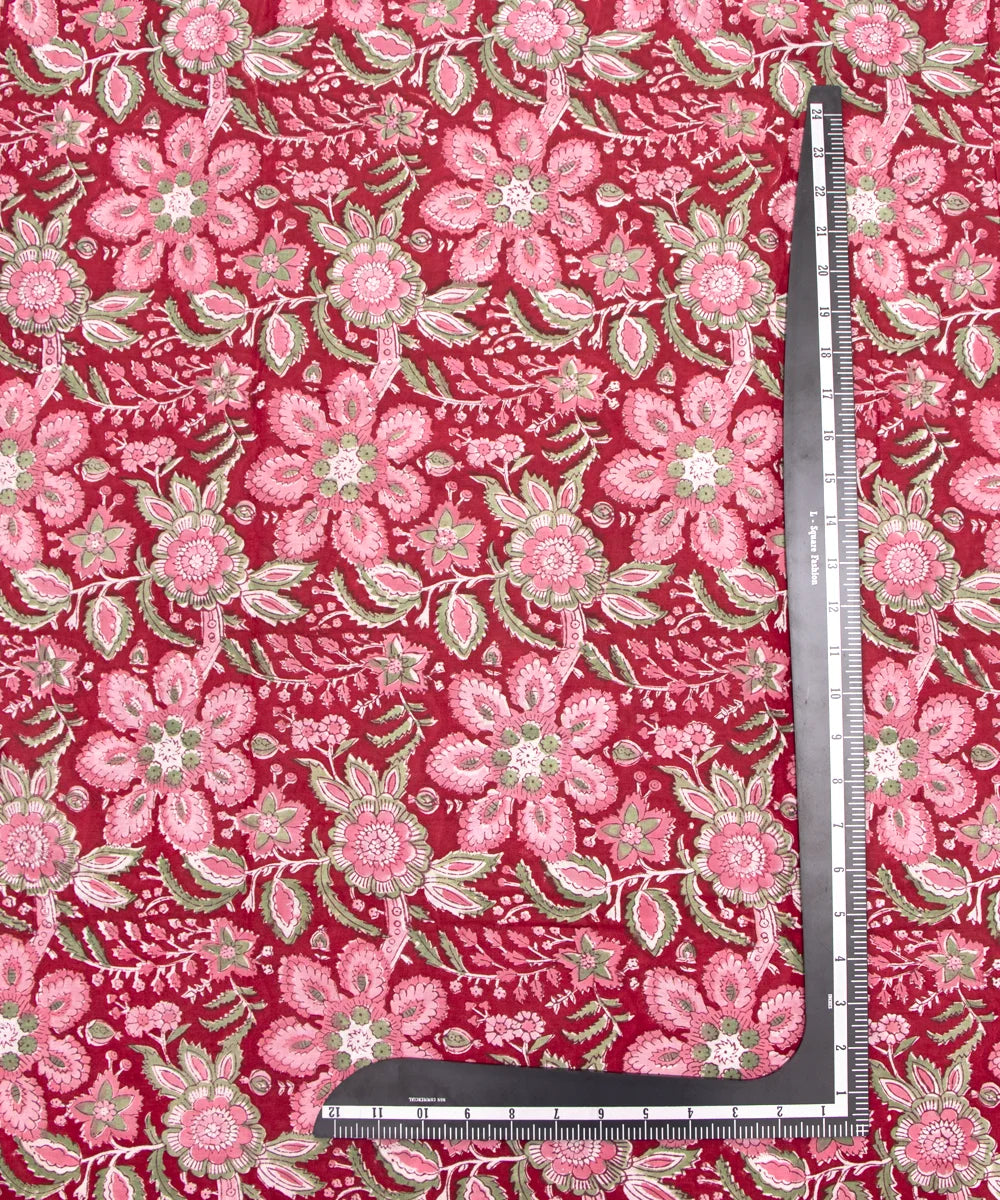 Jaipuri handblock Printed Floral Blood Red Natural Dye Soft Pure Cotton Fabric