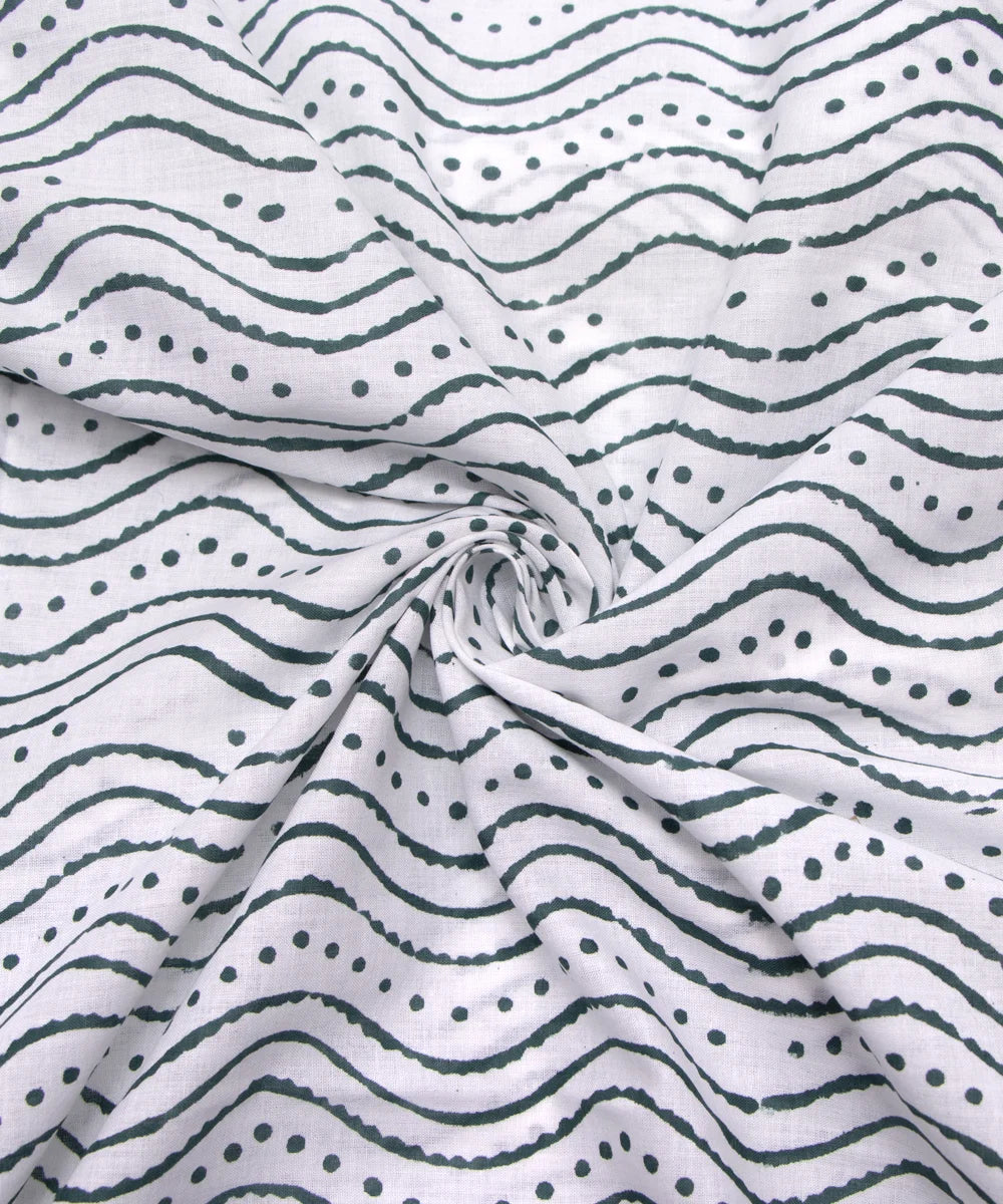 Jaipuri handblock Dark Green Leheriya Printed Floral Natural Dye Soft Pure Cotton Fabric