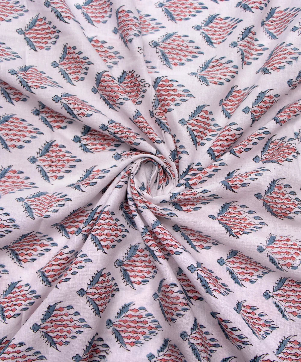 Jaipuri handblock White Butti Printed Natural Dye Soft Pure Cotton Fabric