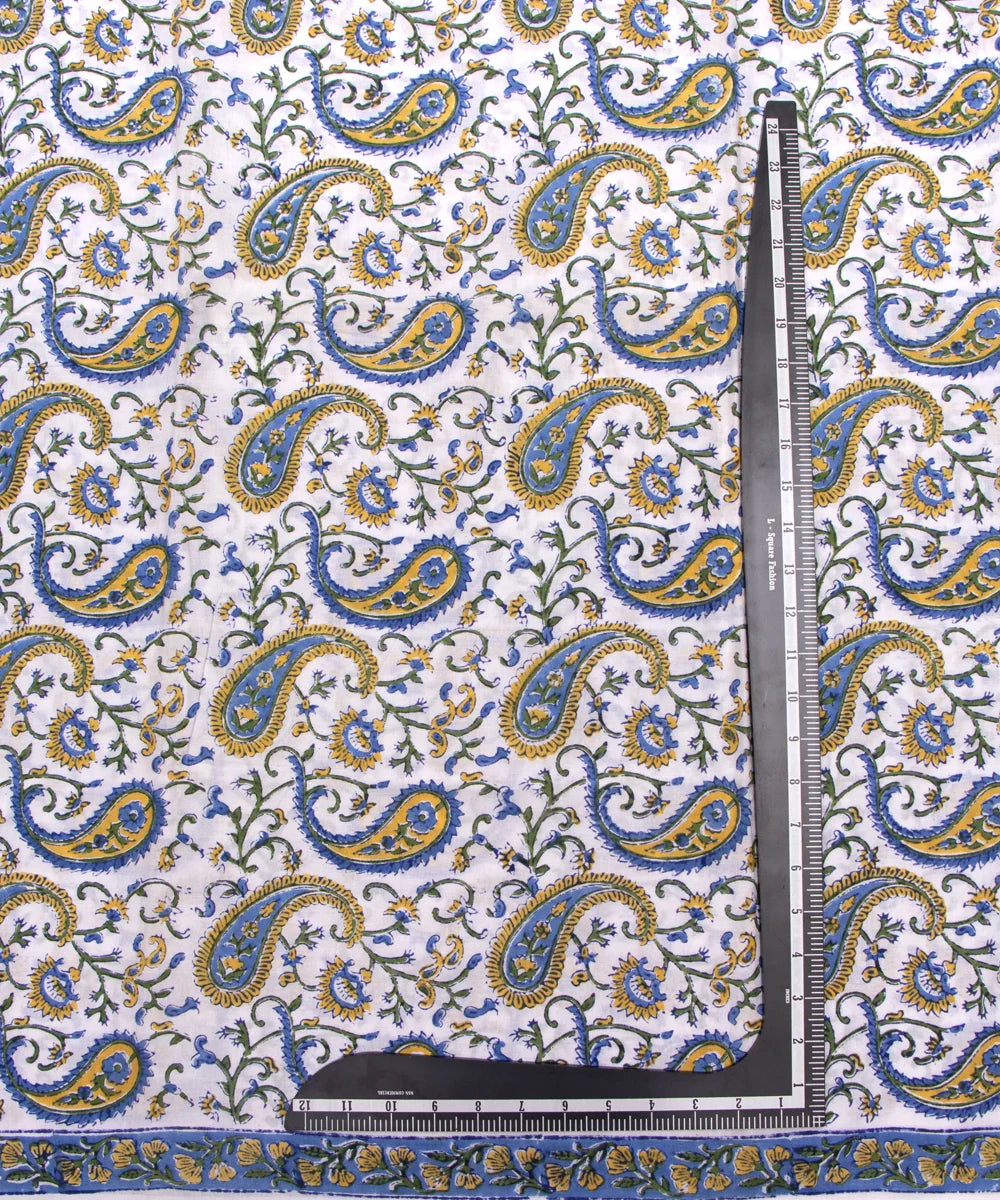 Jaipuri handblock White Blue Paisley Printed Natural Dye Soft Pure Cotton Fabric