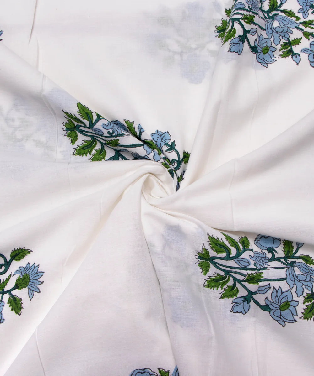 Jaipuri handblock Printed White Mughal Butta Natural Dye Soft Pure Cotton Fabric