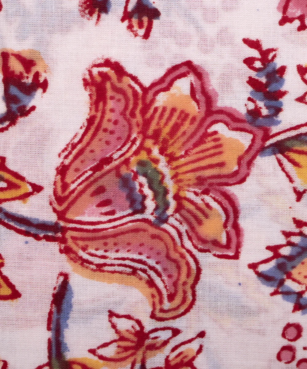 Jaipuri handblock White Floral Printed Natural Dye Soft Pure Cotton Fabric