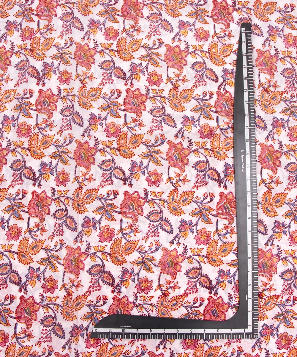 Jaipuri handblock White Floral Printed Natural Dye Soft Pure Cotton Fabric