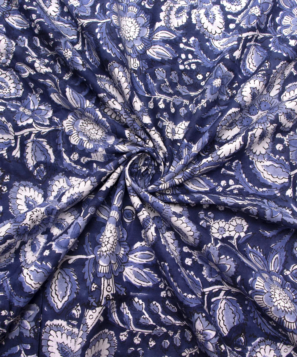 Jaipuri handblock Dark Blue Floral Printed Natural Dye Soft Pure Cotton Fabric