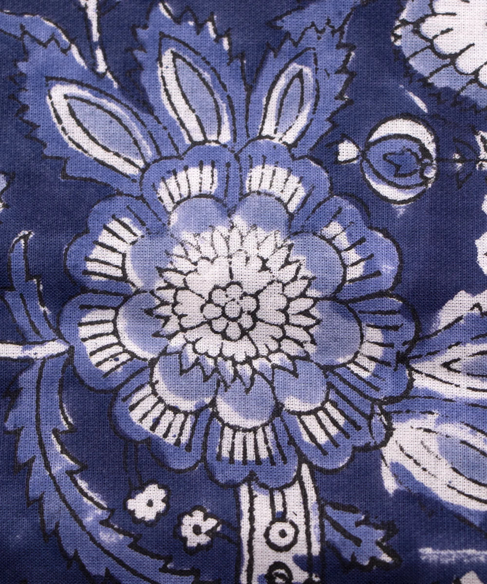Jaipuri handblock Dark Blue Floral Printed Natural Dye Soft Pure Cotton Fabric