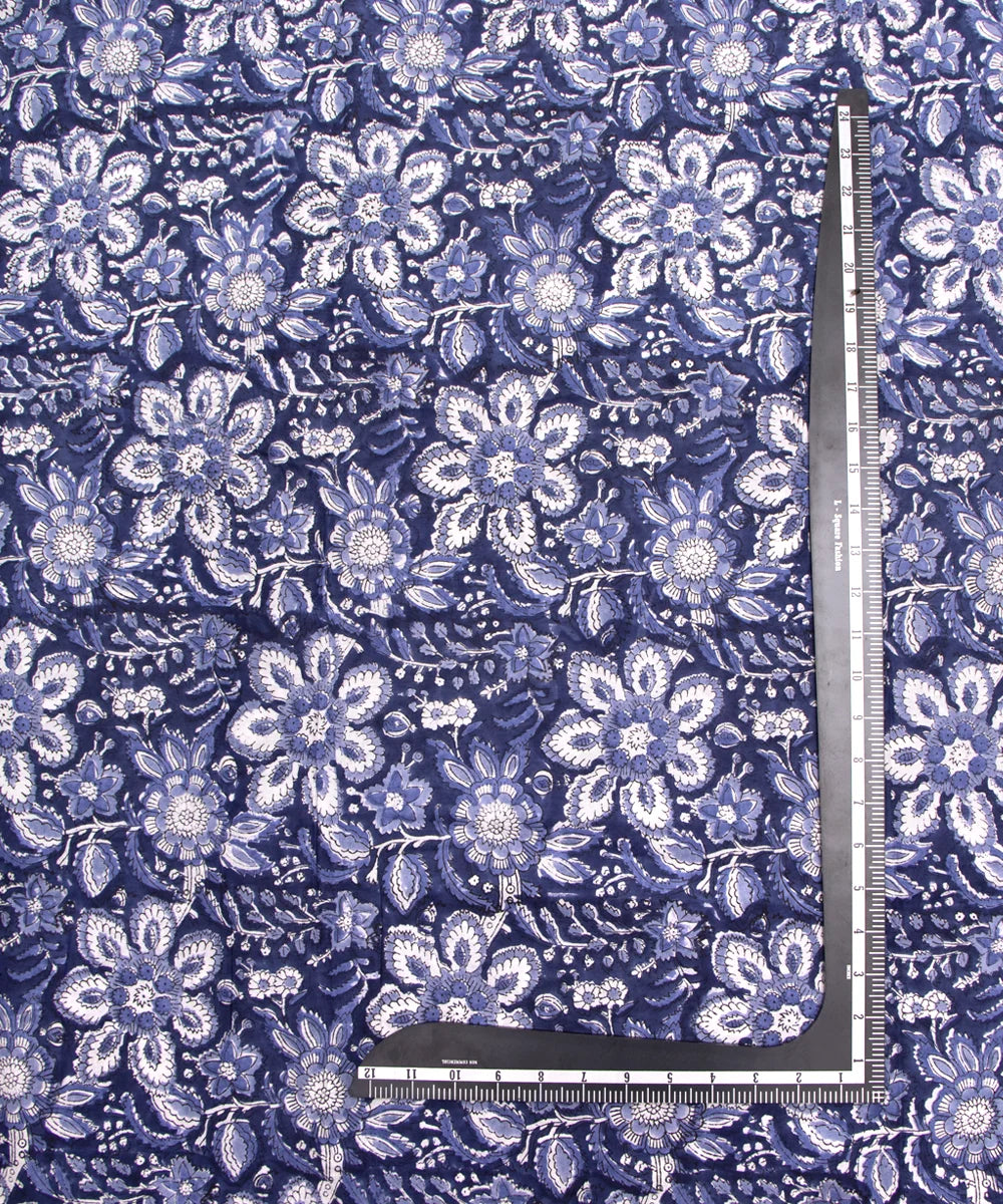 Jaipuri handblock Dark Blue Floral Printed Natural Dye Soft Pure Cotton Fabric
