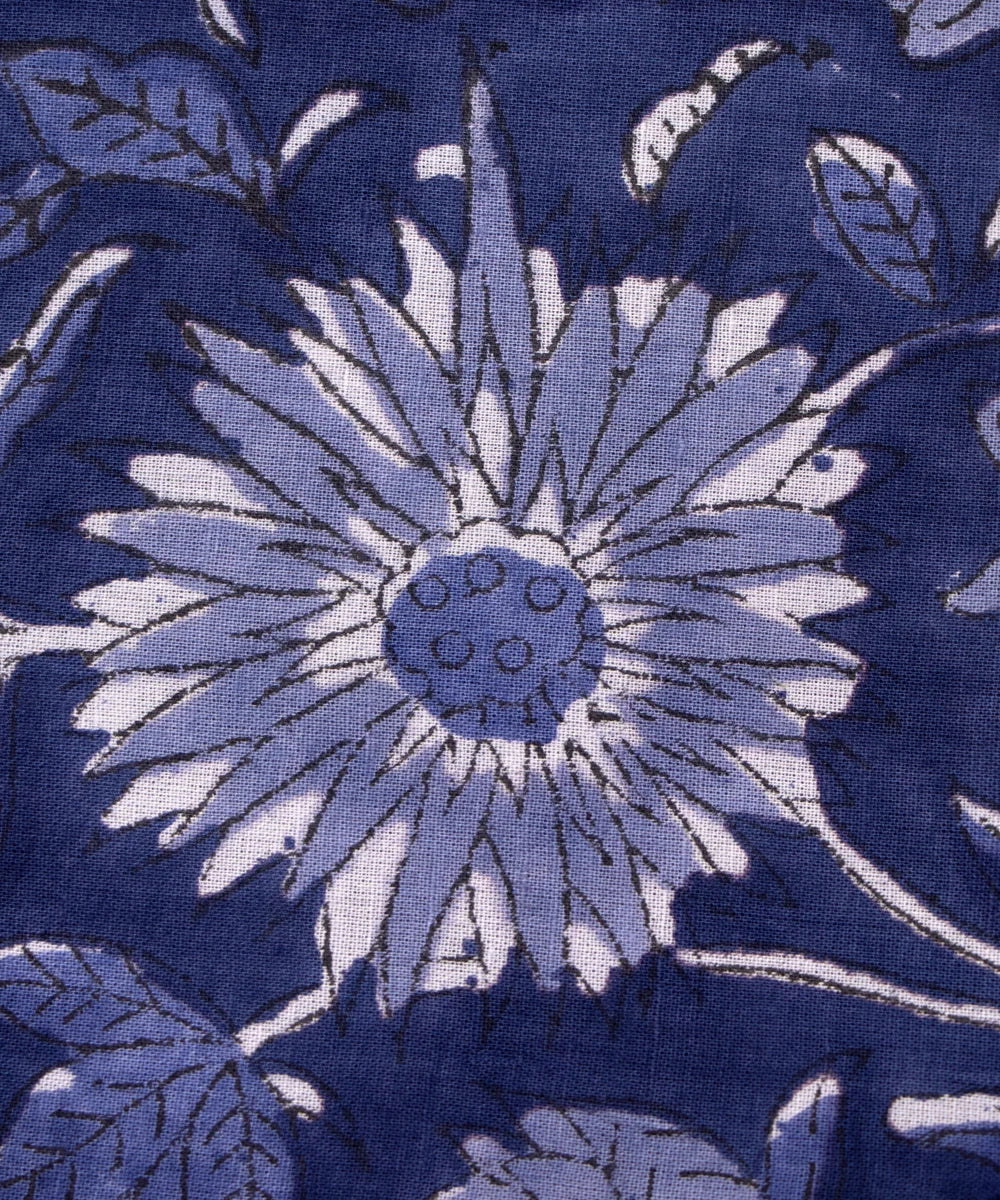 Jaipuri handblock Printed Dark Blue Natural Dye Soft Pure Cotton Fabric
