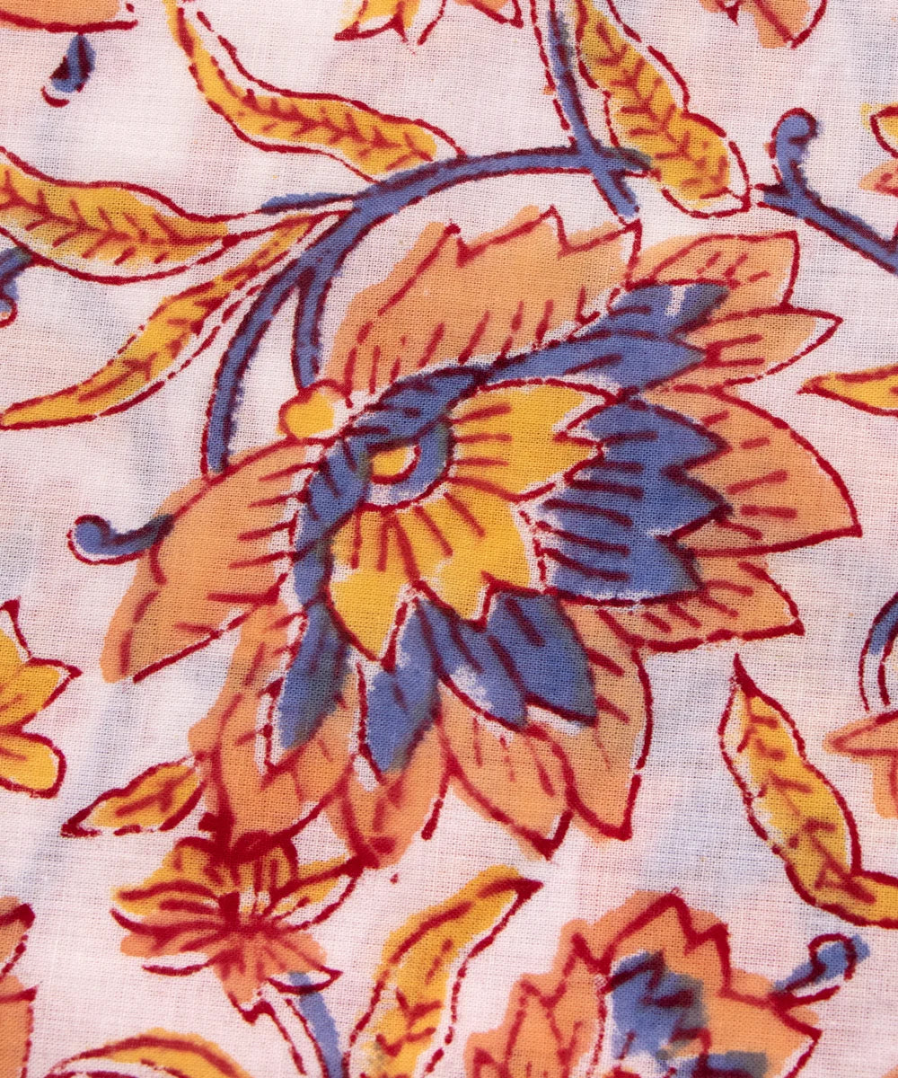 Jaipuri handblock Floral White Printed Floral Natural Dye Soft Pure Cotton Fabric