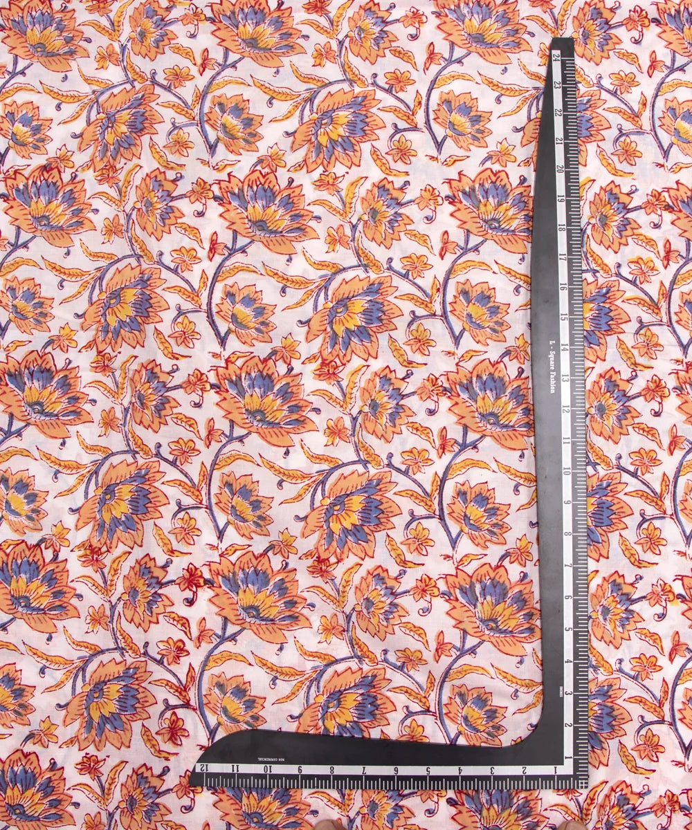 Jaipuri handblock Floral White Printed Floral Natural Dye Soft Pure Cotton Fabric