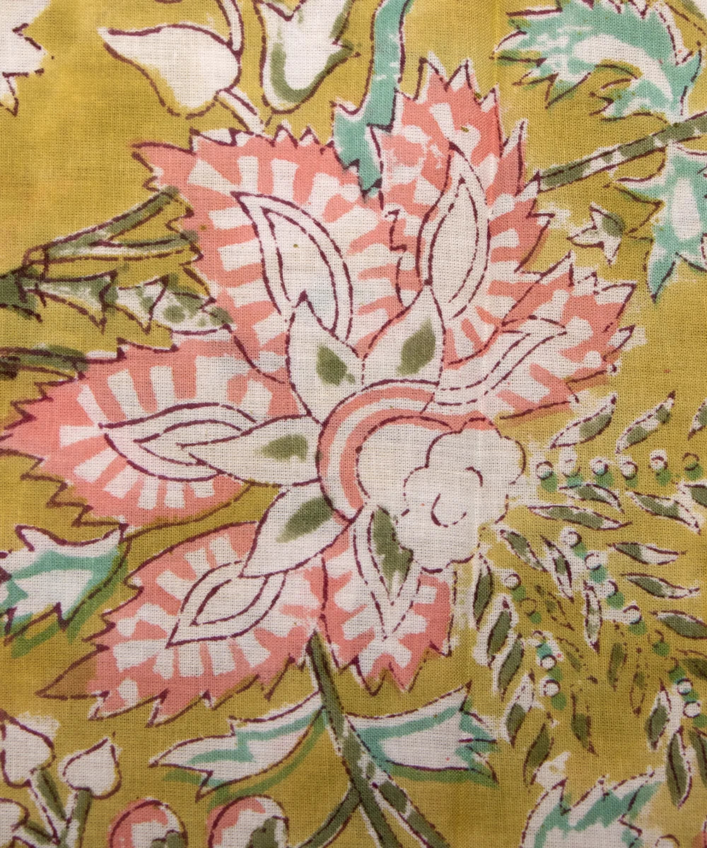 Jaipuri handblock Green Floral Printed Natural Dye Soft Pure Cotton Fabric