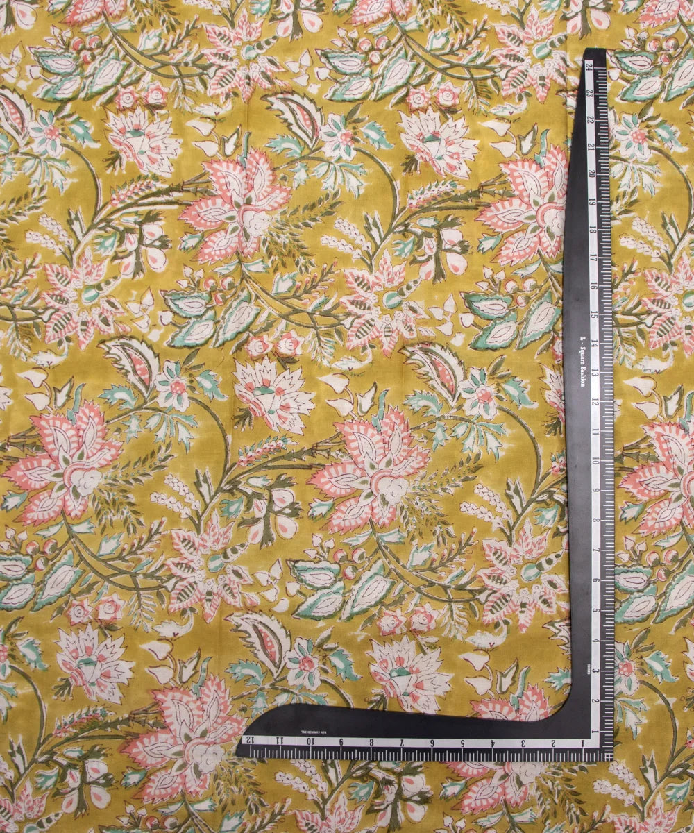 Jaipuri handblock Green Floral Printed Natural Dye Soft Pure Cotton Fabric