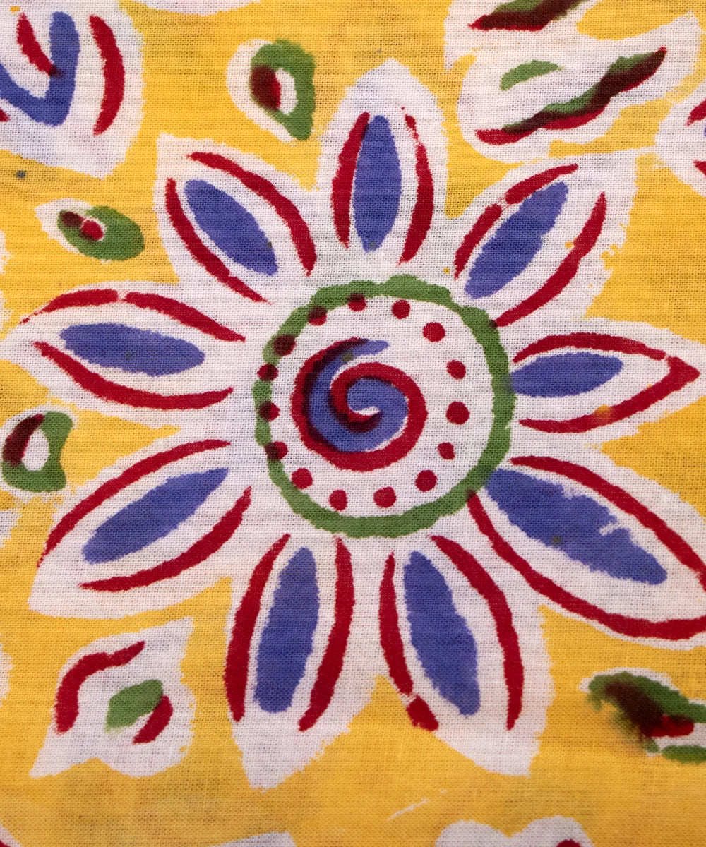 Jaipuri handblock Yellow Floral Printed Natural Dye Soft Pure Cotton Fabric