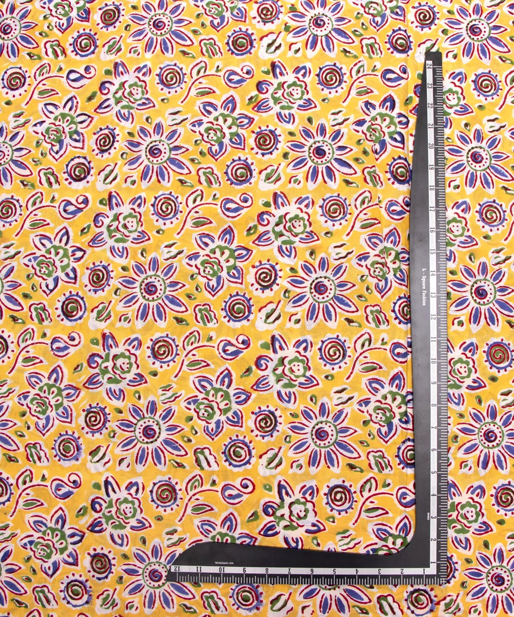 Jaipuri handblock Yellow Floral Printed Natural Dye Soft Pure Cotton Fabric