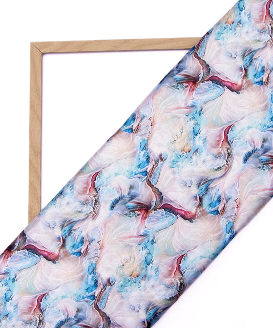 Blue Abstract Printed Digital Floral Print Japan Satin Fabric