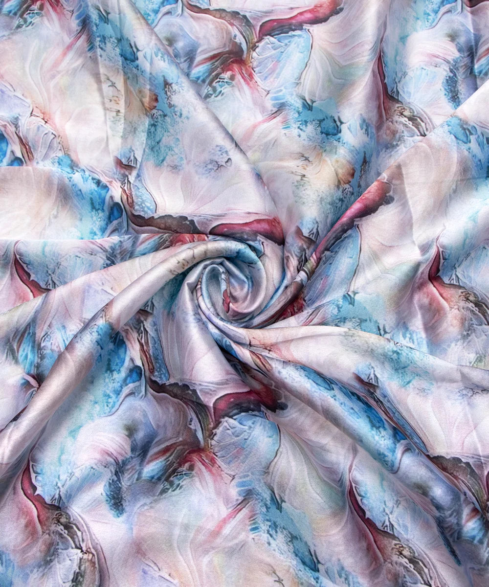 Blue Abstract Printed Digital Floral Print Japan Satin Fabric