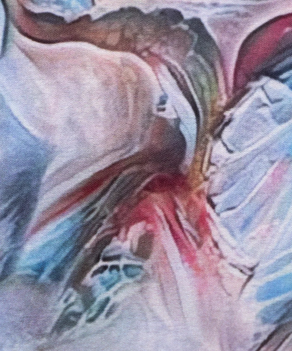 Blue Abstract Printed Digital Floral Print Japan Satin Fabric