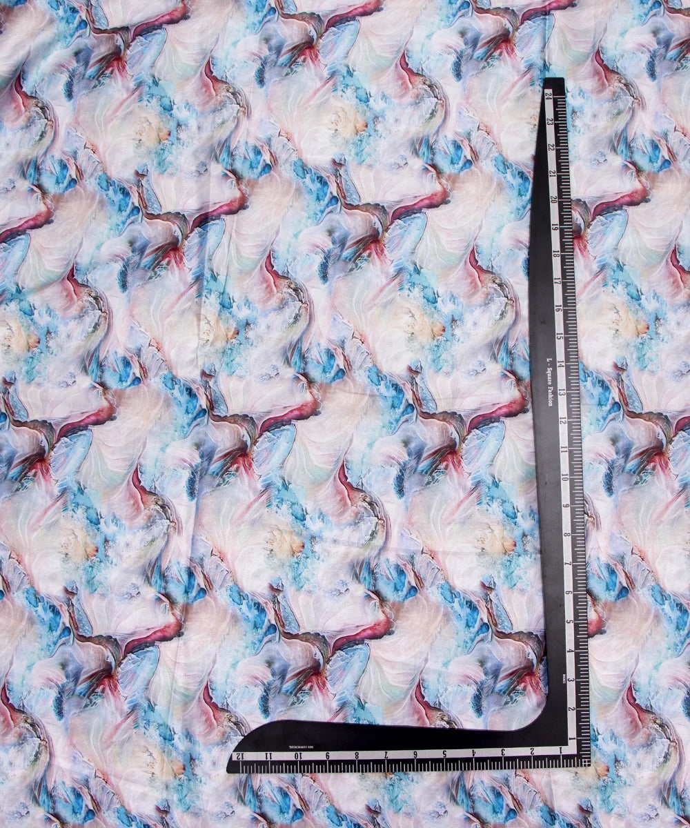 Blue Abstract Printed Digital Floral Print Japan Satin Fabric