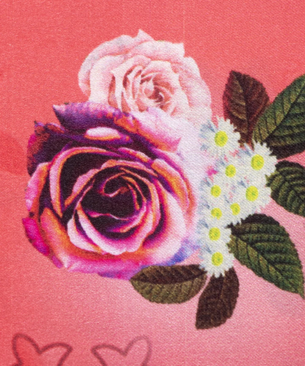 Red Orange Floral Printed Digital Floral Print Japan Satin Fabric