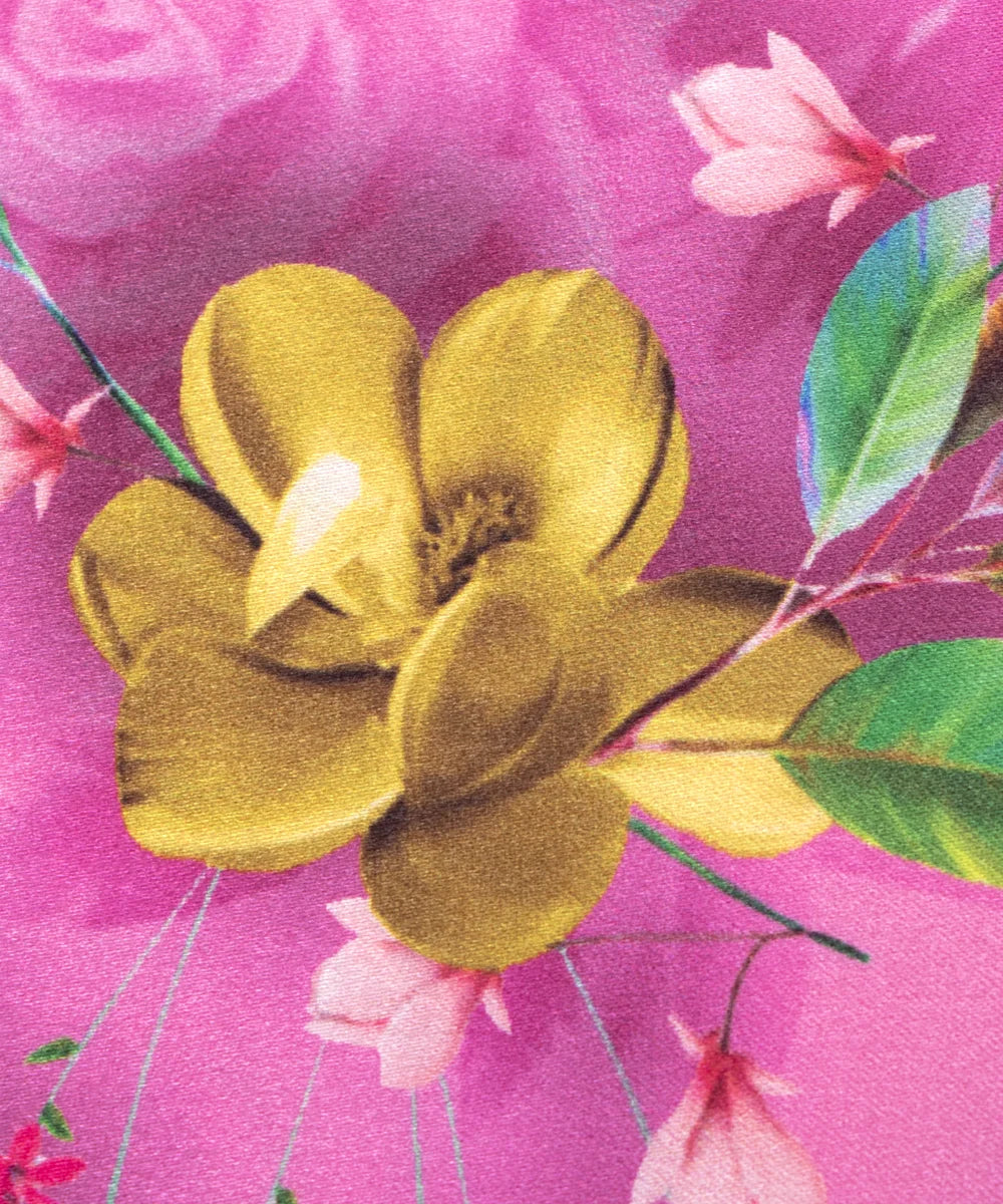 Pink Floral Digital Print Japan Satin Fabric