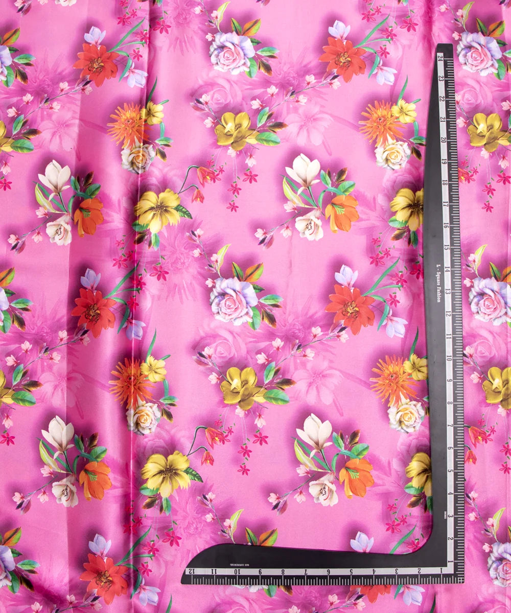 Pink Floral Digital Print Japan Satin Fabric