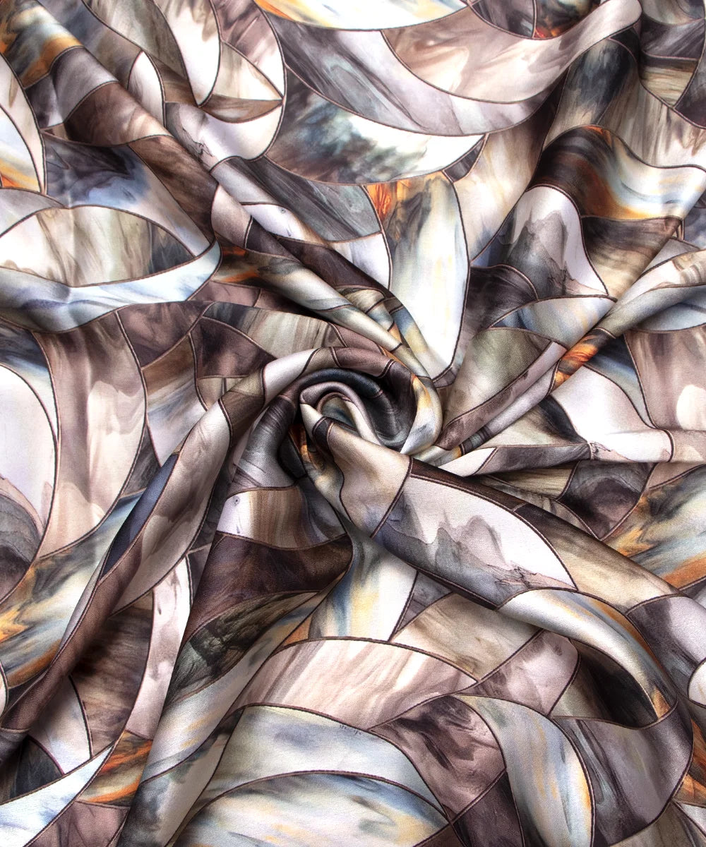 Multicolor Abstract Digital Print Japan Satin Fabric