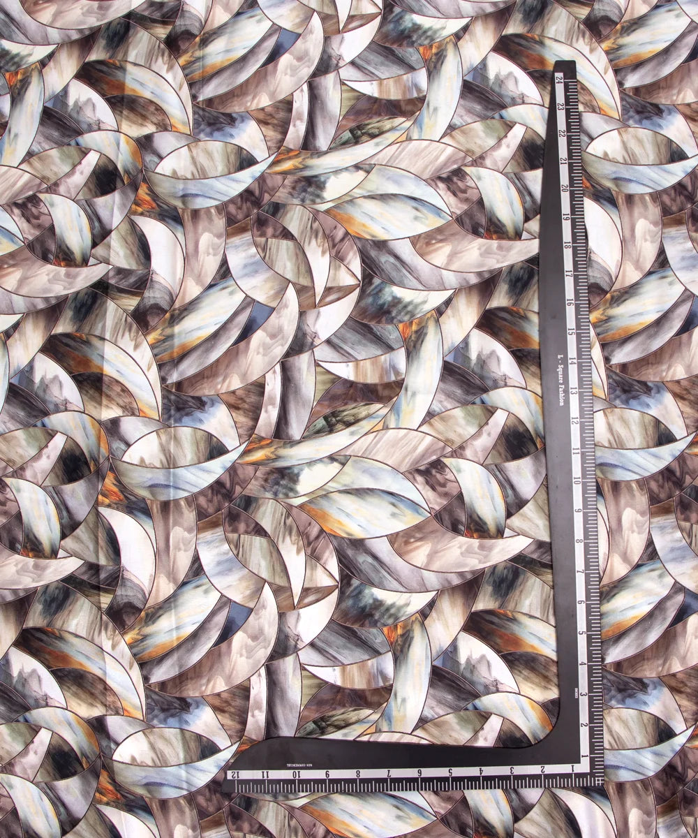 Multicolor Abstract Digital Print Japan Satin Fabric